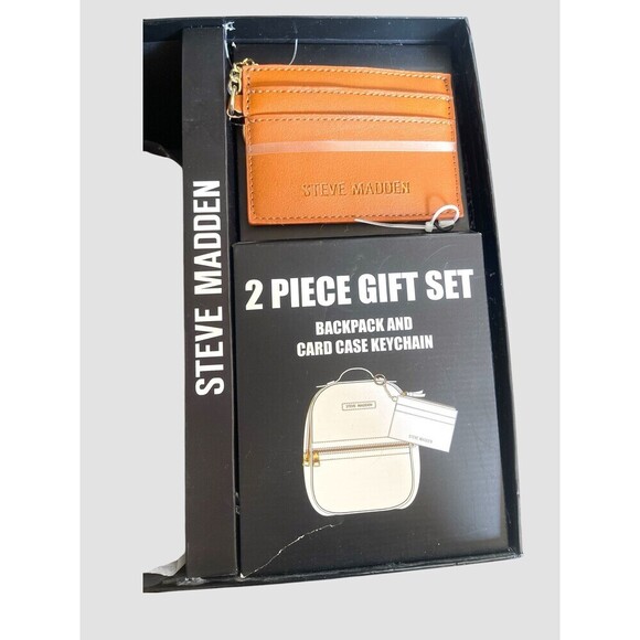 Steve madden Cream / Brown Sherpa Mini Backpack With Card Case Sets Gifting NIB main image 5